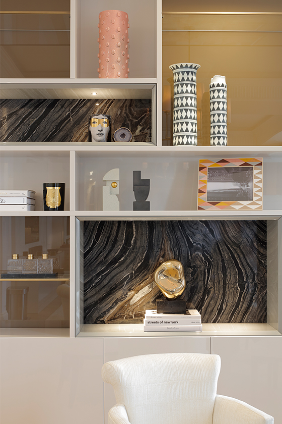 Stylish bookcase setting in the dining room