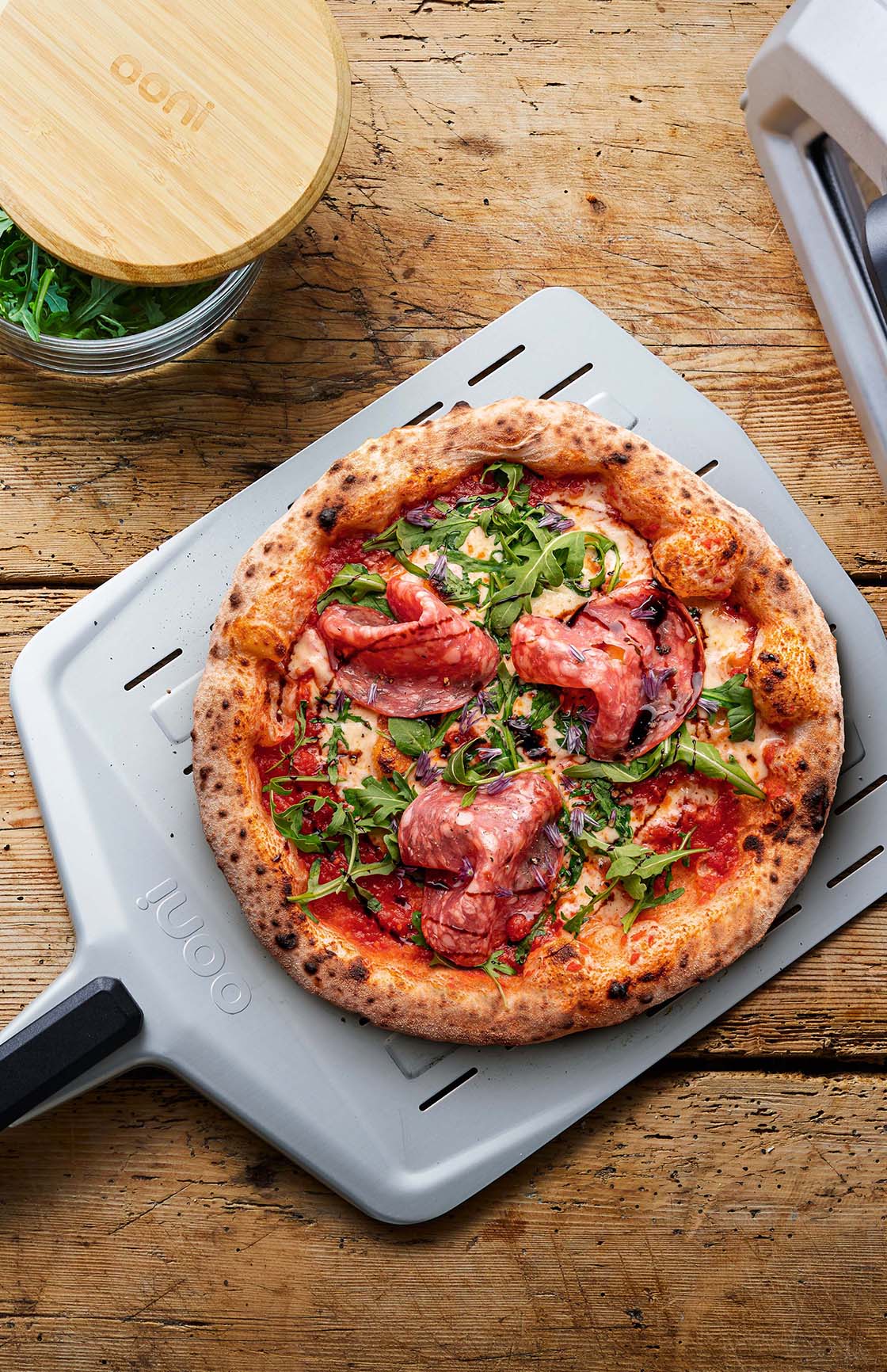 Pizza on a wooden table