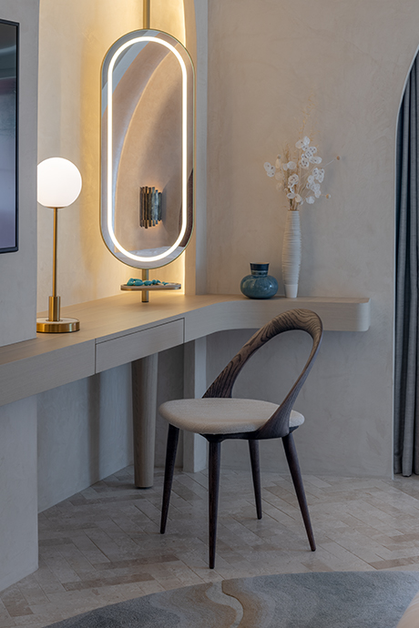 Dressing table area with tall pre-lit mirror