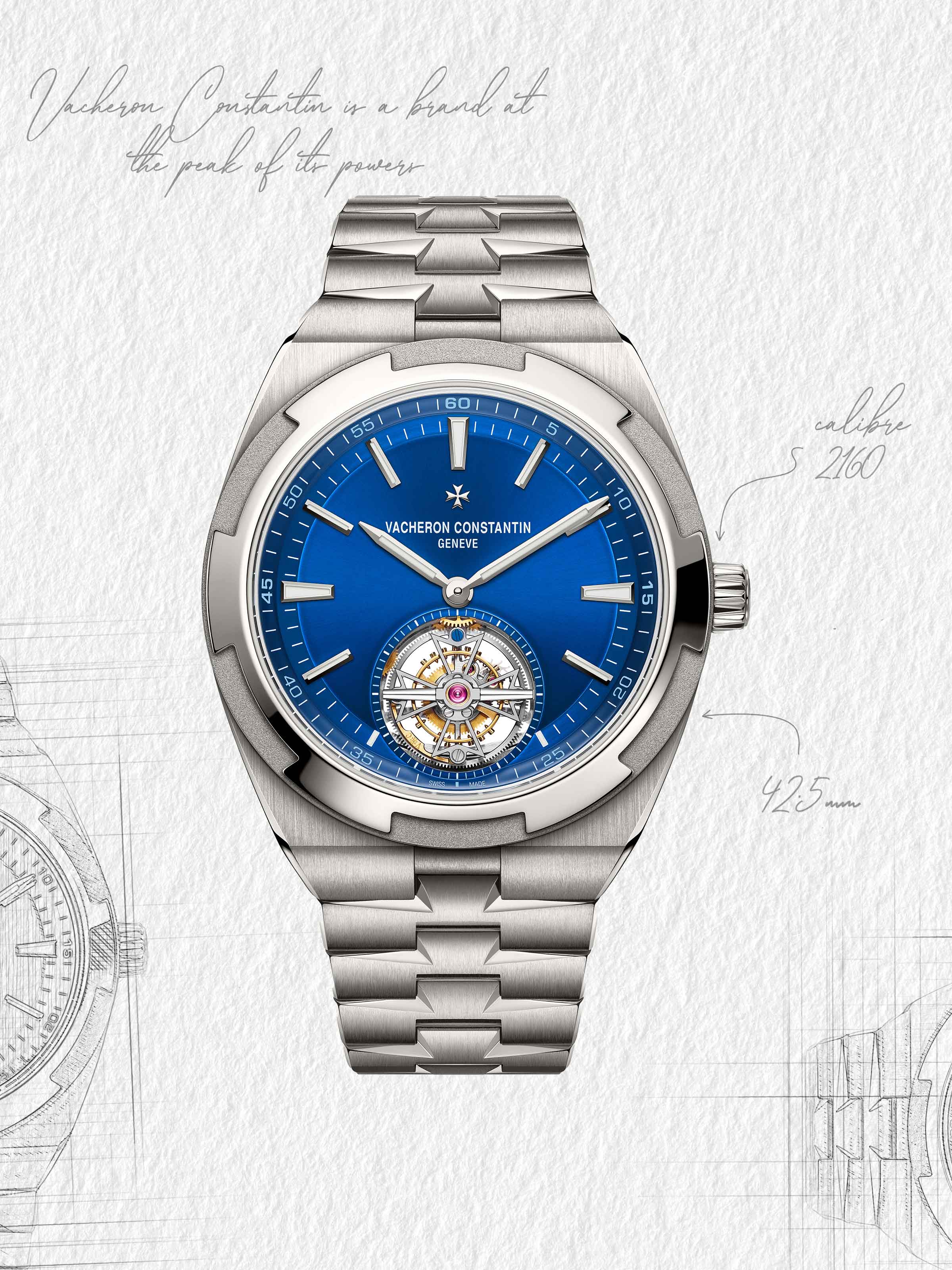 Sketch of Vacheron Constantin Overseas Tourbillon in titanium with a blue dial