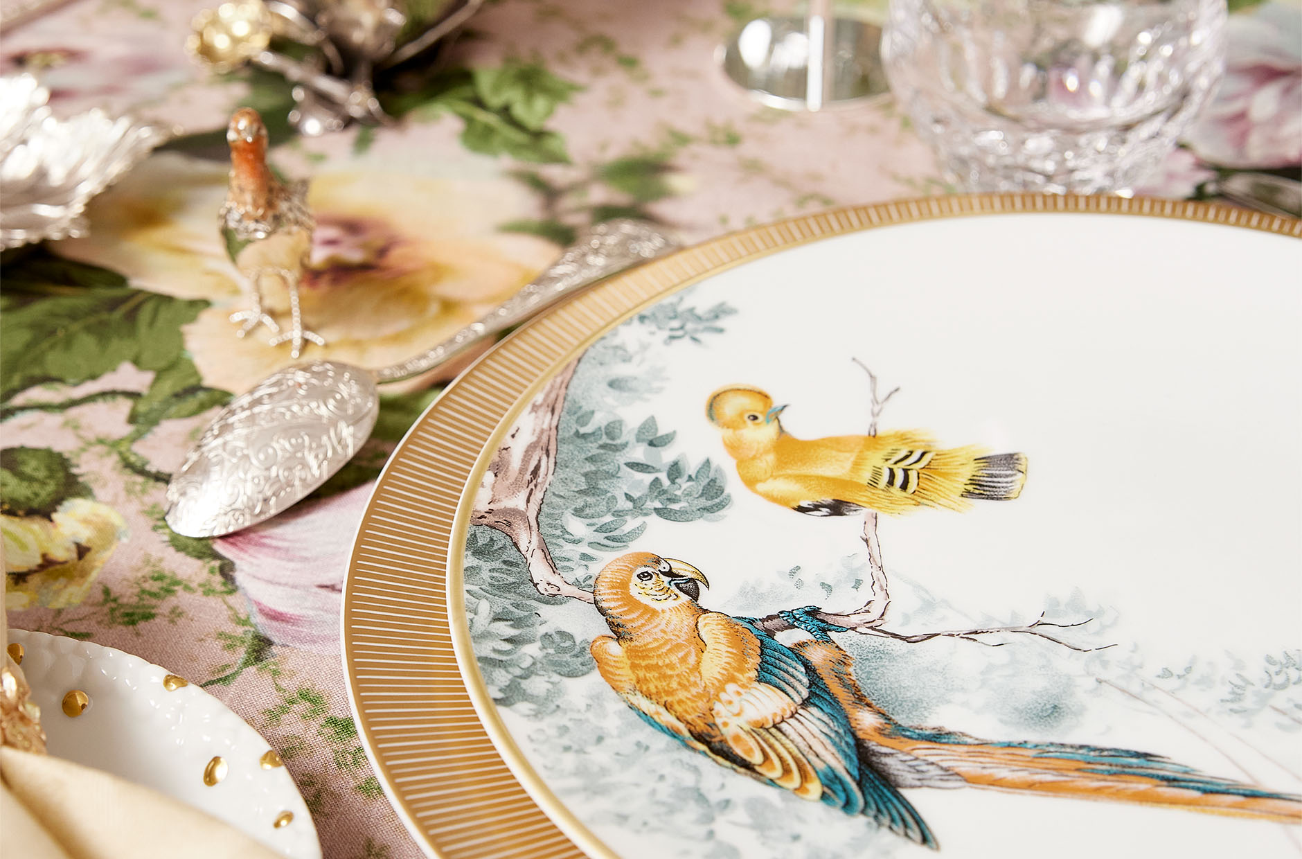 Bird details on plates on a table