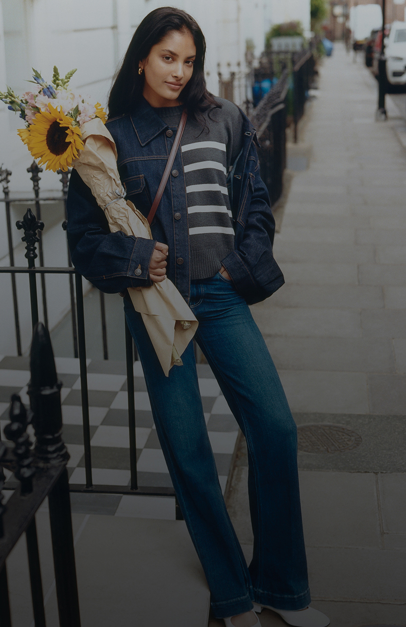 Girl wearing denim flare jeans