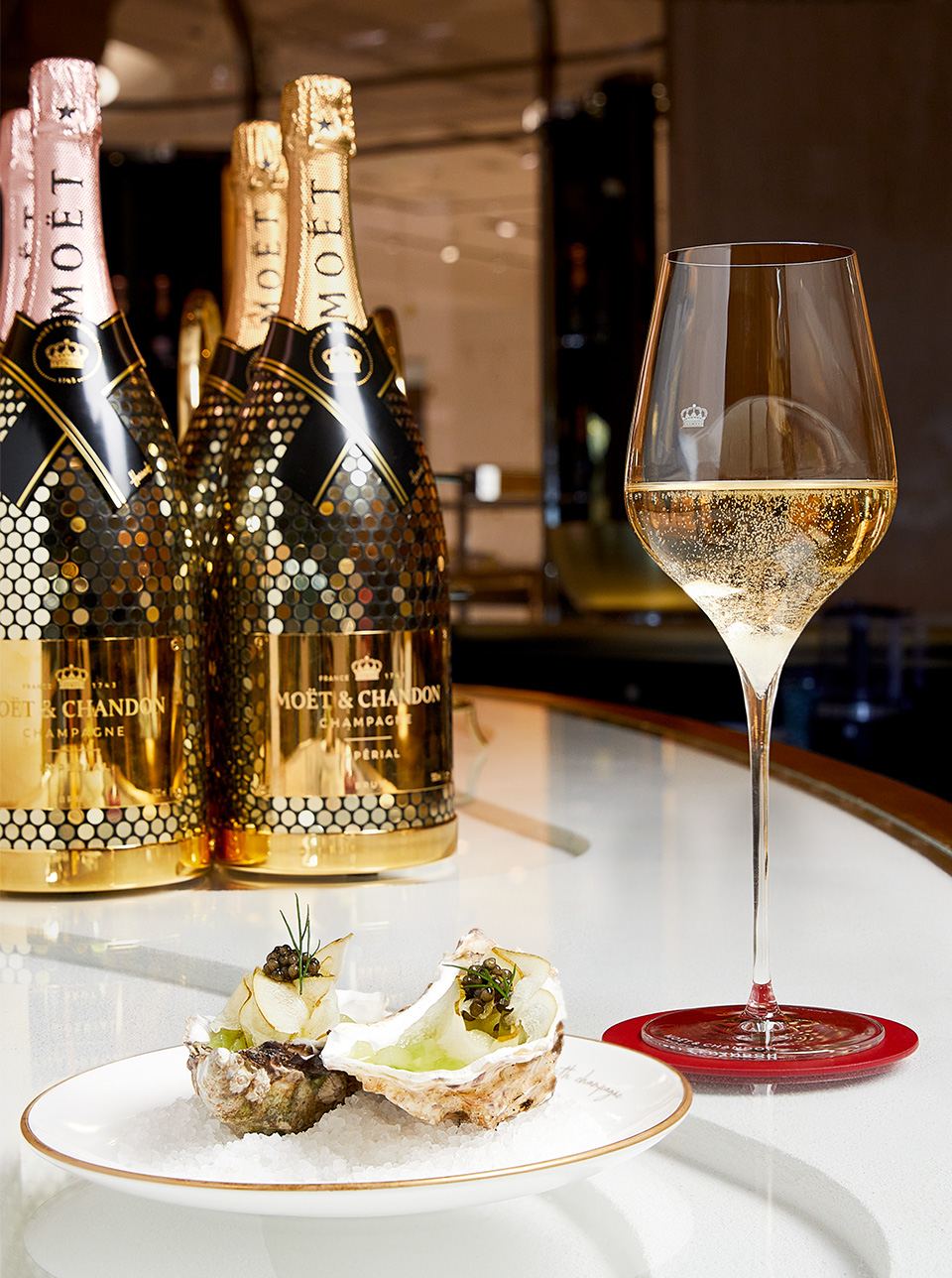 Champagne, oysters and bottles at the Moët & Chandon Champagne Bar