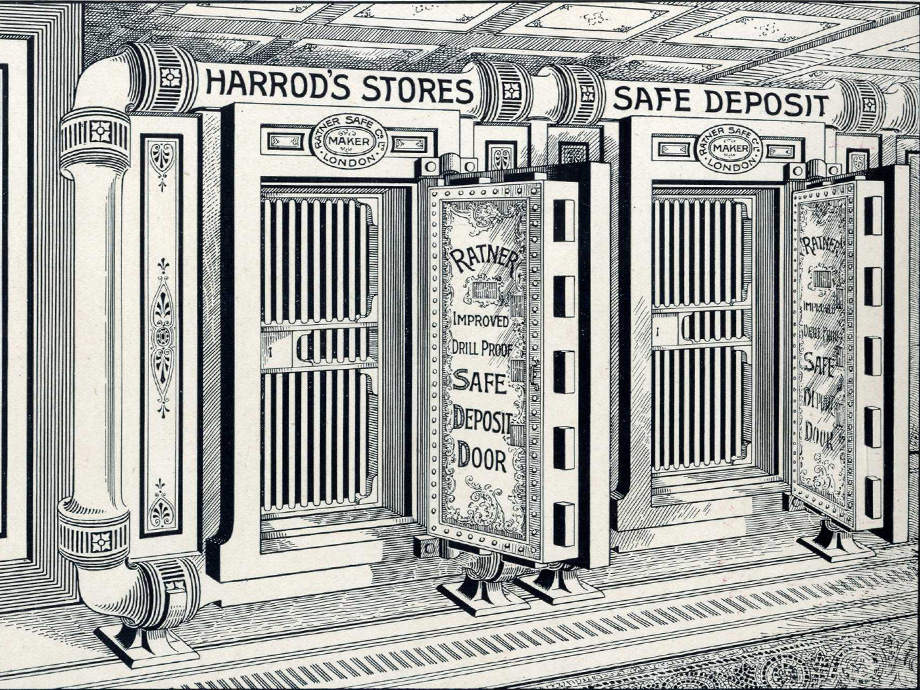 Sketch of the Harrods Safe Deposit entrance from the archive