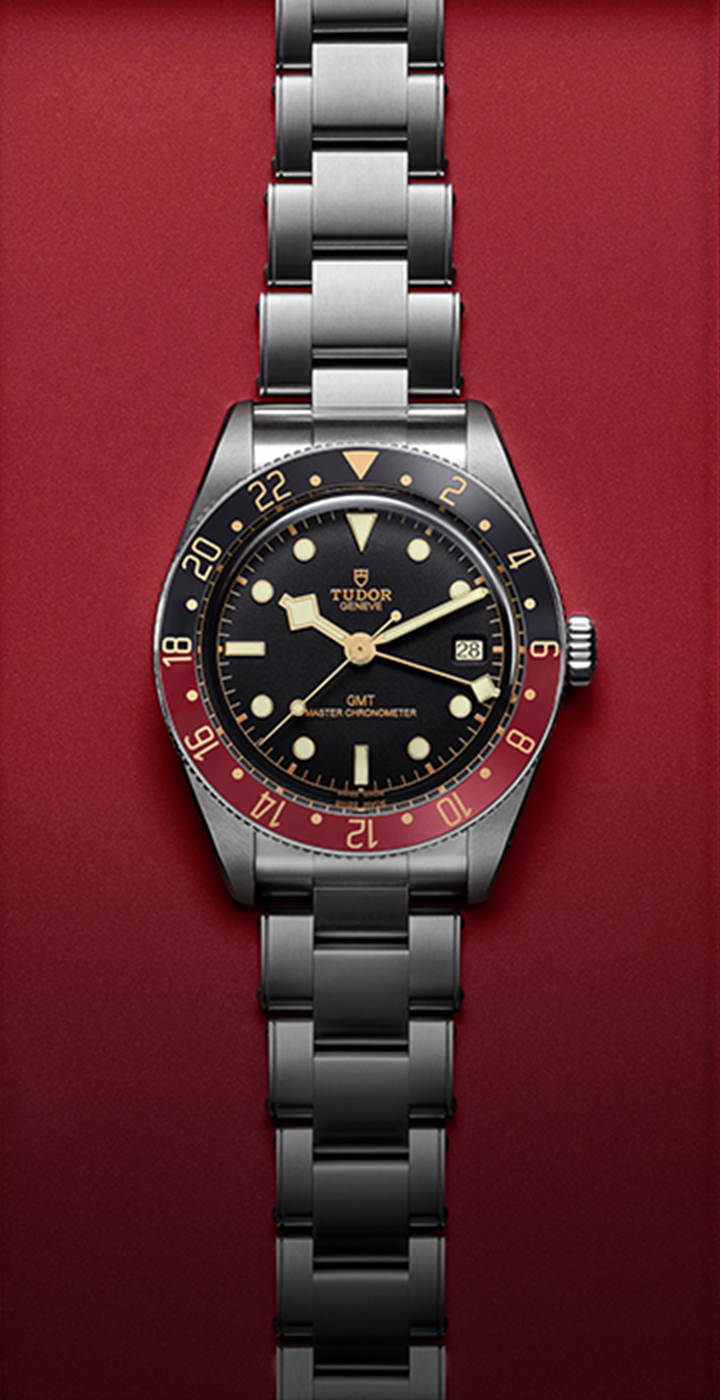 Person holding up a Tudor Black Bay watch