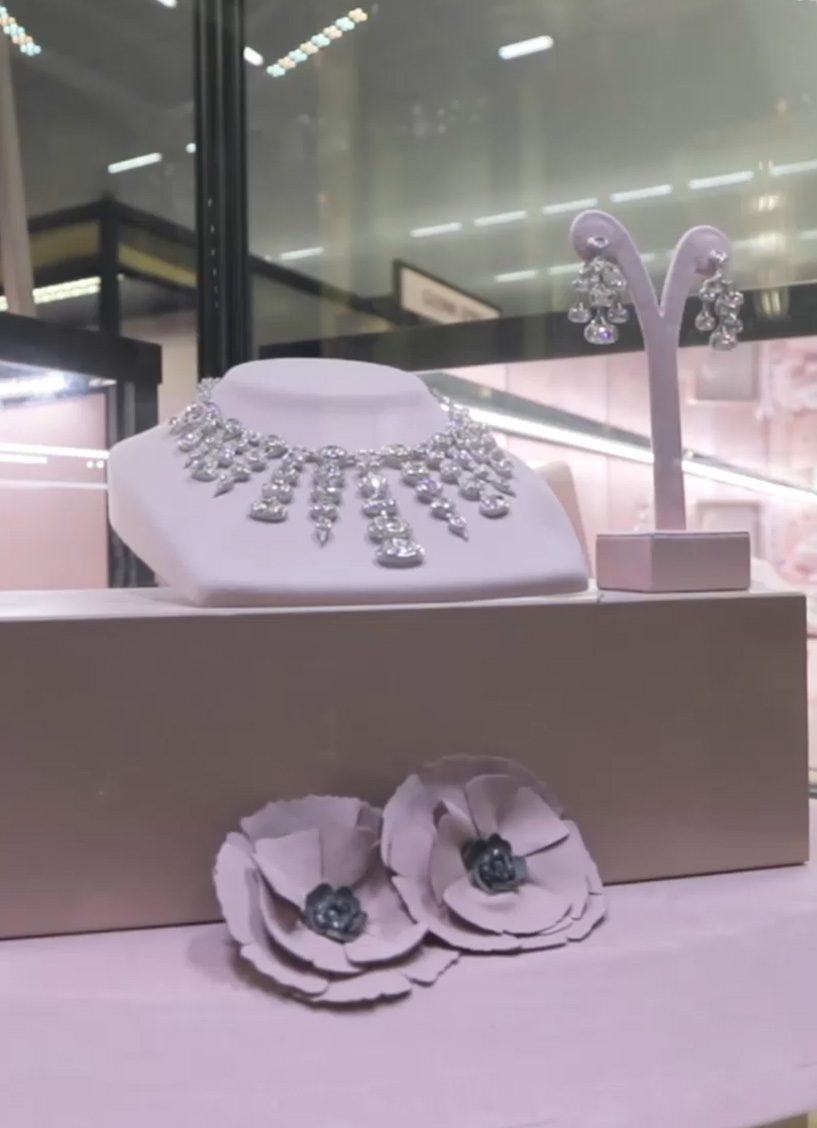 Jewellery displays within the Fine Jewellery Room at Harrods