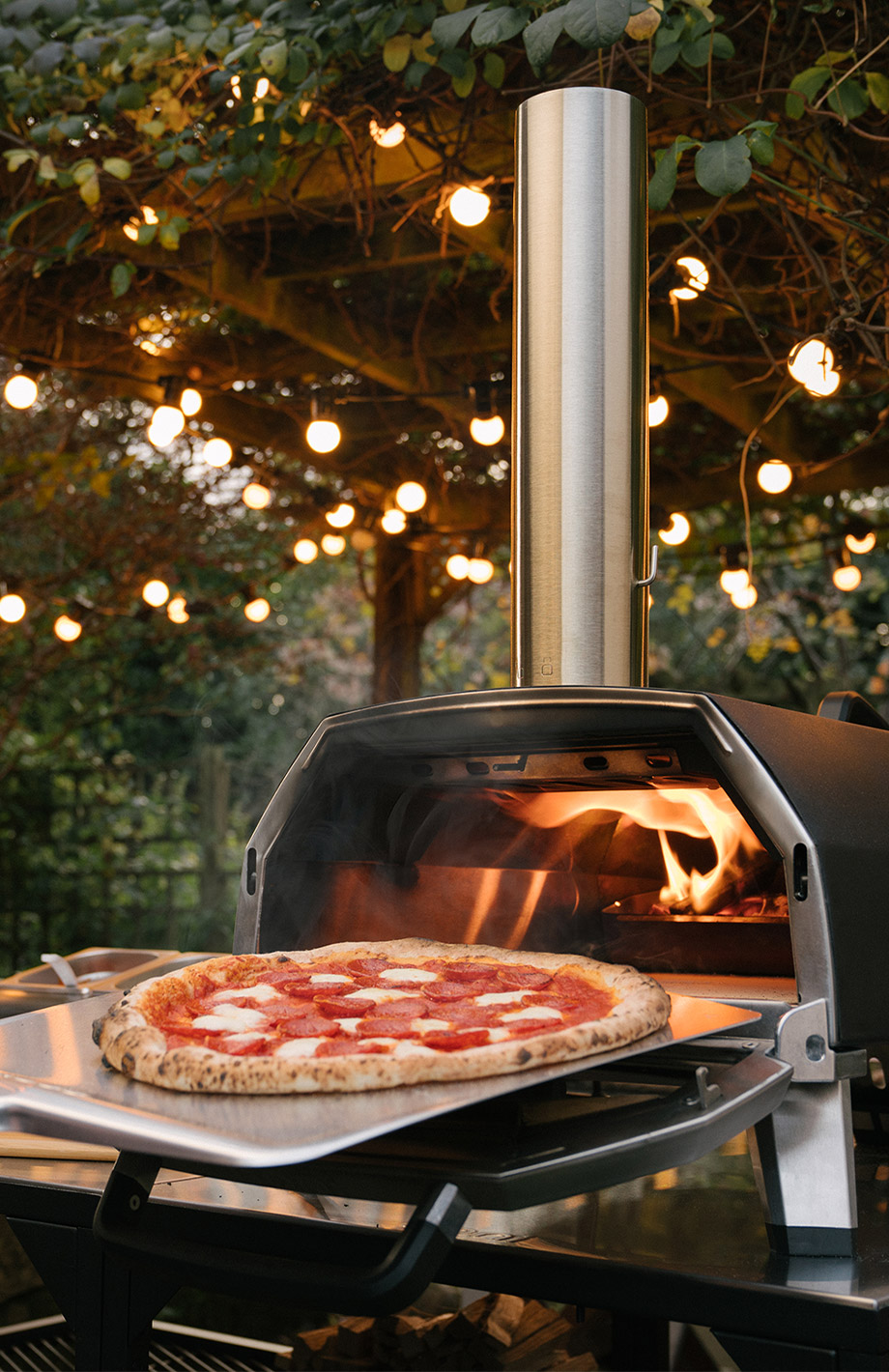 Pizza oven cooking a pizza inside