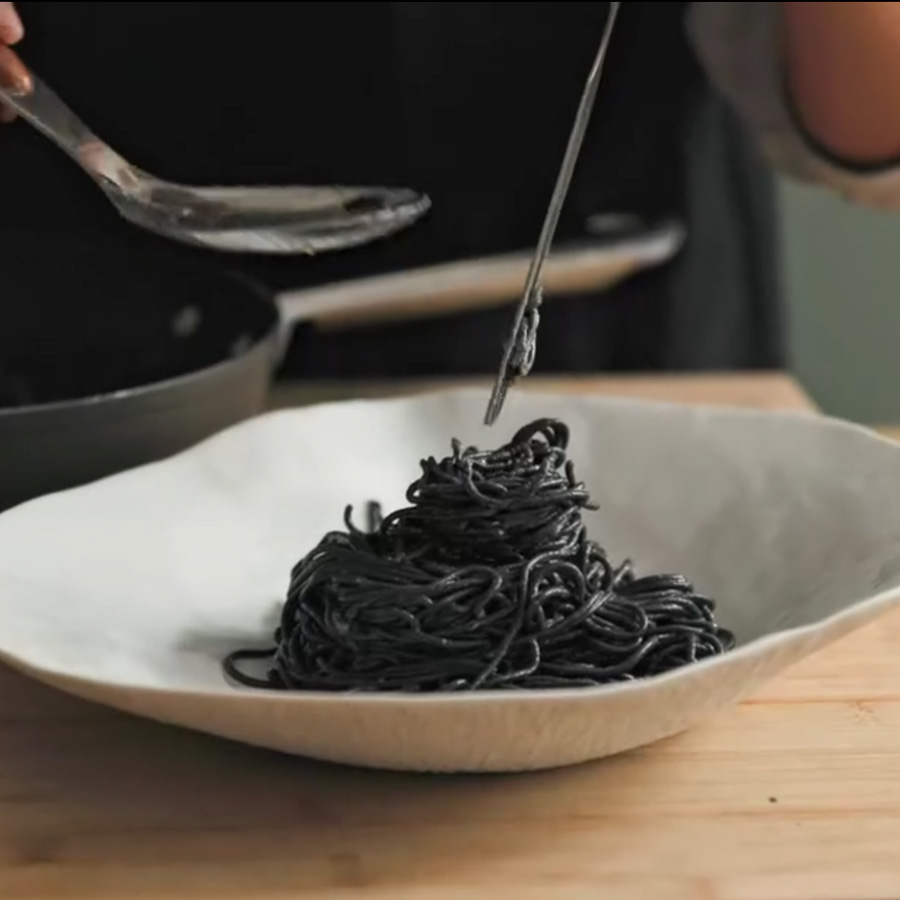 Recipe: Charcoal Spaghetti with Truffle-Infused Egg Yolk and Shaved Truffle