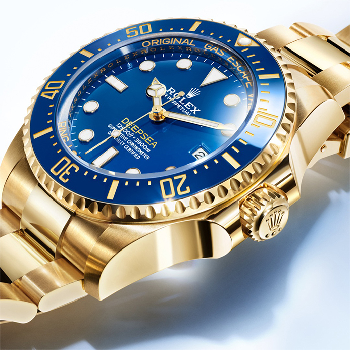 Rolex Deepsea Watch in 18-karat yellow gold with blue face and dial