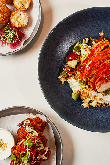 Hellfire Chicken Wings, Truffle ‘Mac & Cheese’ Croquettes and Hellfire Chicken Salad