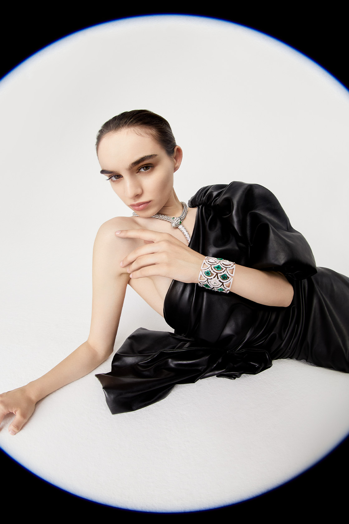 Model wearing Bulgari Fine Watch and Fine Jewellery