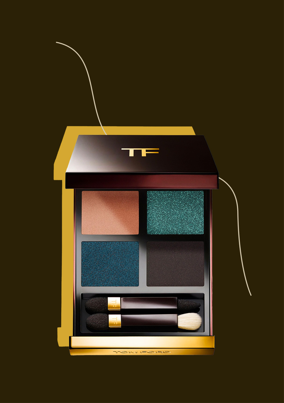 Eye-shadow palette by Tom Ford with bronze, metallic teal, dark blue and smoky black colours