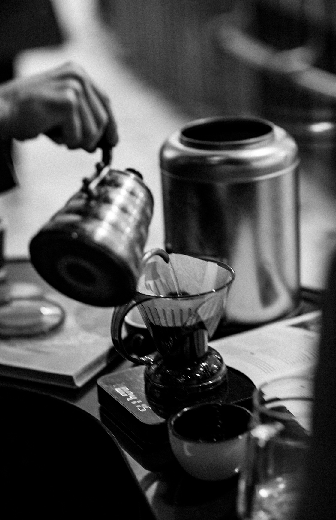 Barista making coffee