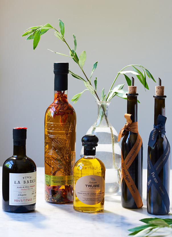 Selection of olive oils on a table