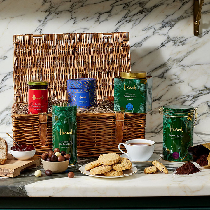 Tea Time Hamper with a selection of teas and biscuits