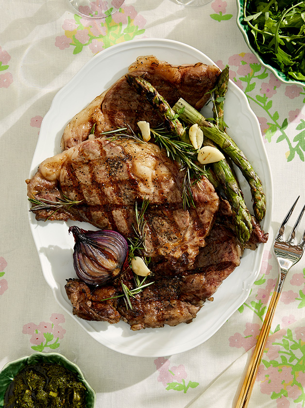 Cooked steak and vegetables on a plate