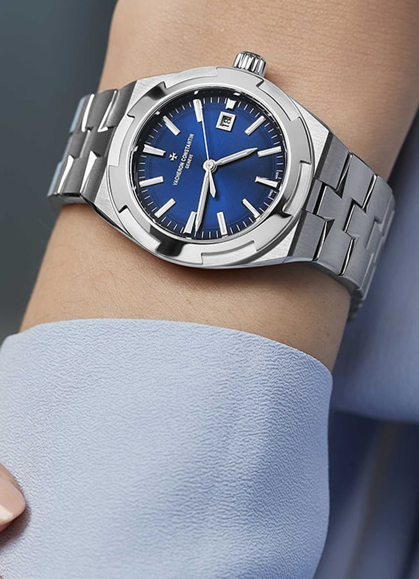 A Vacheron Constantin Overseas watch is seen on a woman's wrist