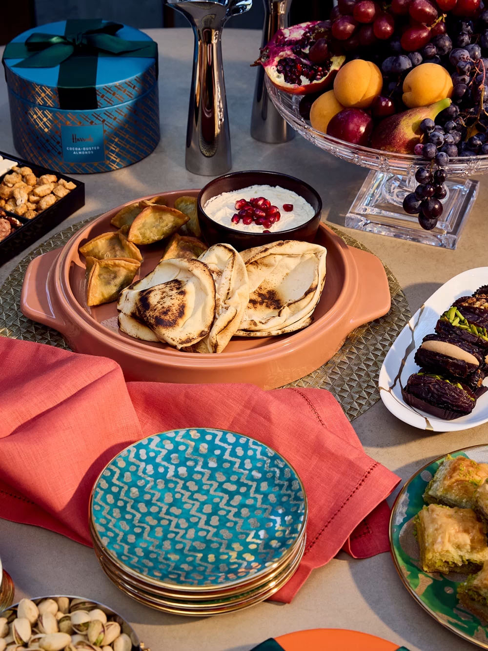 A table of food and decorated for Ramadan