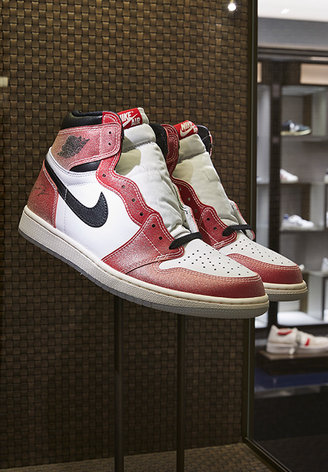 Nike sneakers on display in The Edit LDN boutique at Harrods