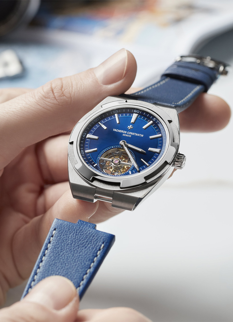 Vacheron Constantin Overseas Tourbillon with blue leather strap and titanium case