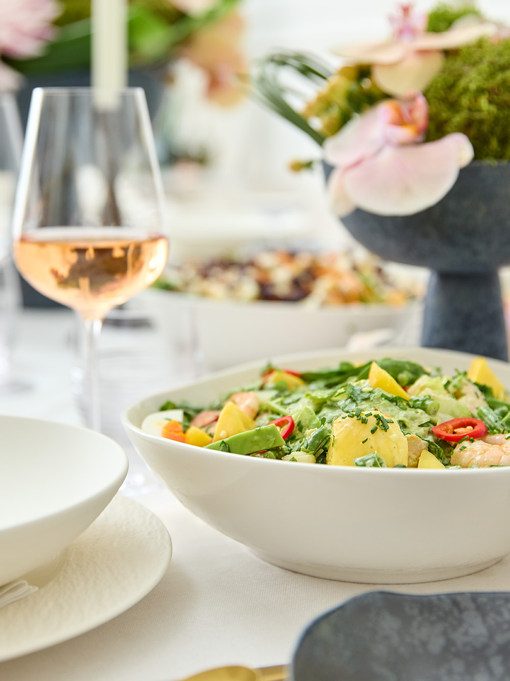 Summer salad with a glass of rosé