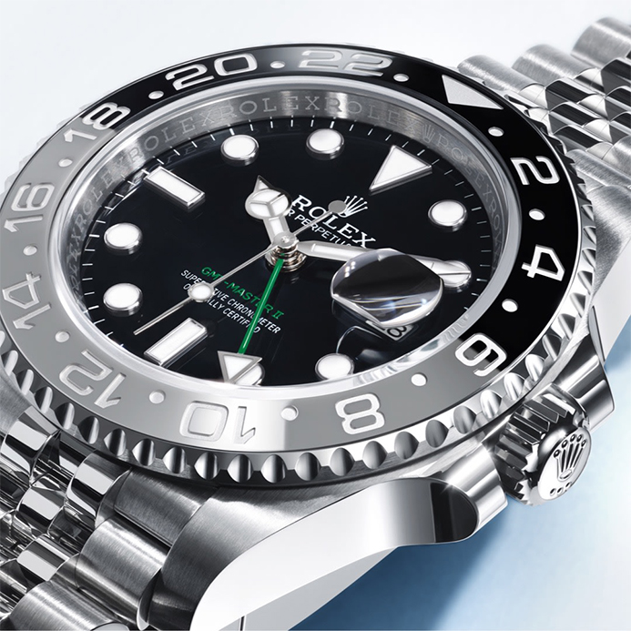 Rolex GMT-Master II watch with black dial and bezel